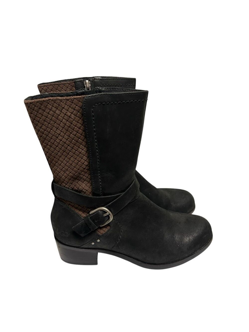 UGG Australia Lula Mae Nubuck Midcalf Ankle Leather Boots Black Brown 8.5